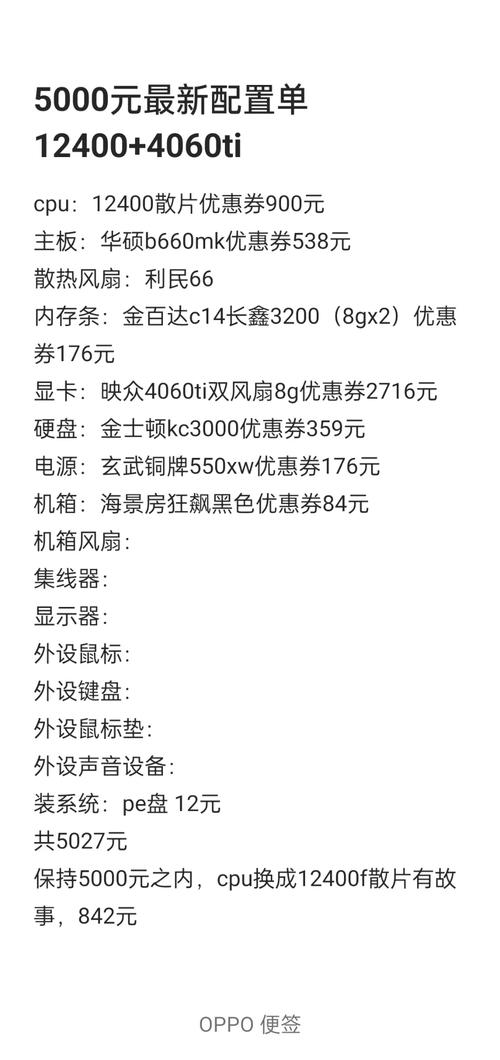 一般办公用的电脑,预算5000左右,配置大概是什么样