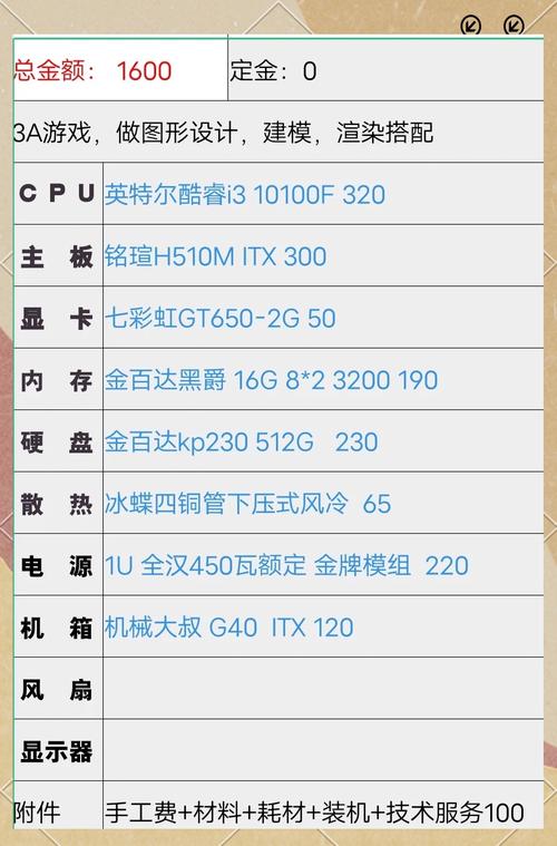 1500左右的二手电脑主机配置